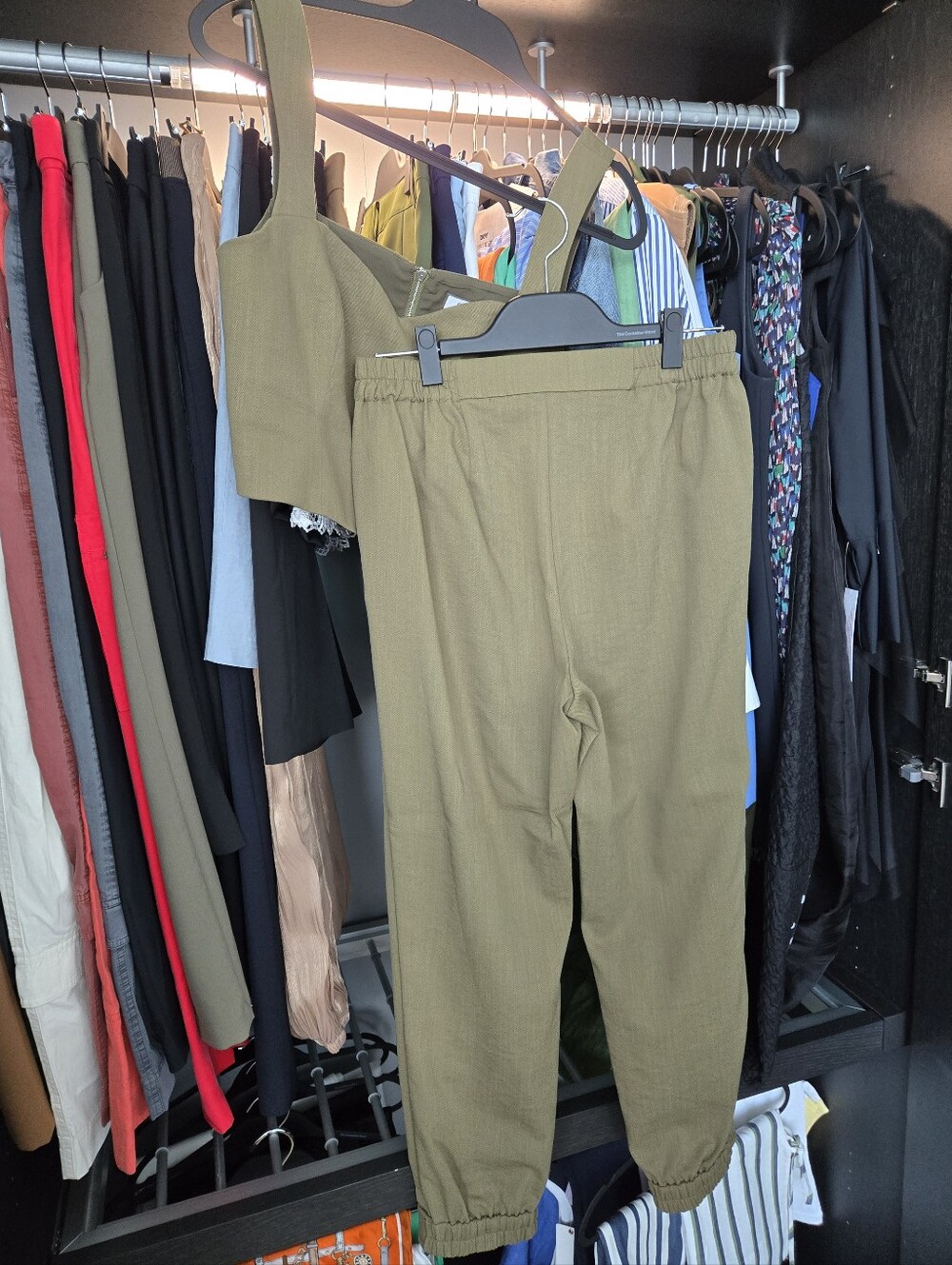 BCBG Olive Green Crop Top And Pants.